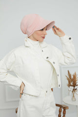 Cotton Visor Women Turban Hat, Sun Protective Newsboy Hat for Women, 95% Cotton Plain Casual Hijab Bonnet Chemo Cap,B-73 Powder