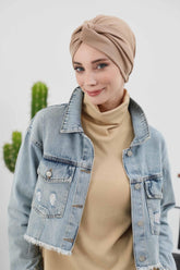 Cozy Maharajah-Style Winter Turban Bonnet, Soft Polyviscose Interlock Fabric, Stretchable One-Size Headwrap Ideal for Cold Weather,B-4IV Sand Brown