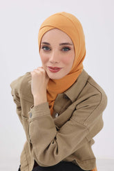 Cross-Stitch Design Inner Turban Bonnet for Women, One-Size Inner Turban Bonnet for Women, Simple Ribbed Winter Hijab Turban Bonnet,TB-4RB Orange
