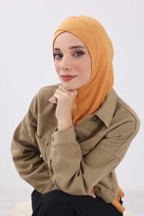Cross-Stitch Design Inner Turban Bonnet for Women, One-Size Inner Turban Bonnet for Women, Simple Ribbed Winter Hijab Turban Bonnet,TB-4RB Orange