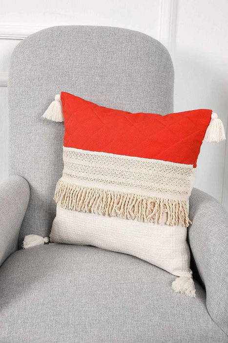 Stylish Throw Pillow Cover with Handmade Tassels, 18x18 Inches Quilted Pillow Cover made from Knit Fabric, Fashionable Cushion Cover,K-199