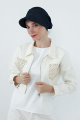 Denim Visor Hijab Cap, Lightweight Modest-Friendly Cotton Denim Hat,B-73KOT Dark Blue