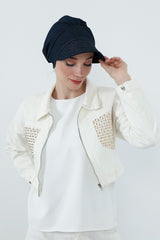 Denim Visor Hijab Cap, Lightweight Modest-Friendly Cotton Denim Hat,B-73KOT Dark Blue