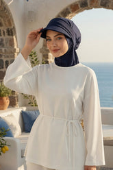 Detachable Visor Cotton Turban for Women Strech Head Wrap Combed Cotton Stylish One-Size Cap,B-82 Navy Blue