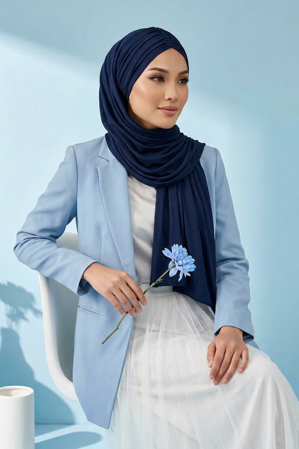 Effortless Instant Cotton Shawl for Women, Instant Cotton Lightweight Hijab Headscarf, Comfortable and Large Women Hijab Shawl,CPS-44 Navy Blue