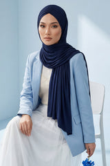 Effortless Instant Cotton Shawl for Women, Instant Cotton Lightweight Hijab Headscarf, Comfortable and Large Women Hijab Shawl,CPS-44 Navy Blue