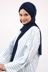 Effortless Instant Cotton Shawl for Women, Instant Cotton Lightweight Hijab Headscarf, Comfortable and Large Women Hijab Shawl,CPS-44 Navy Blue