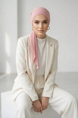 Elegant Chiffon Hijab Bonnet with Comfortable Cotton Inner Cap,B-97 Powder