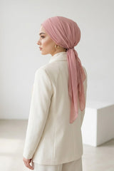 Elegant Chiffon Hijab Bonnet with Comfortable Cotton Inner Cap,B-97 Powder