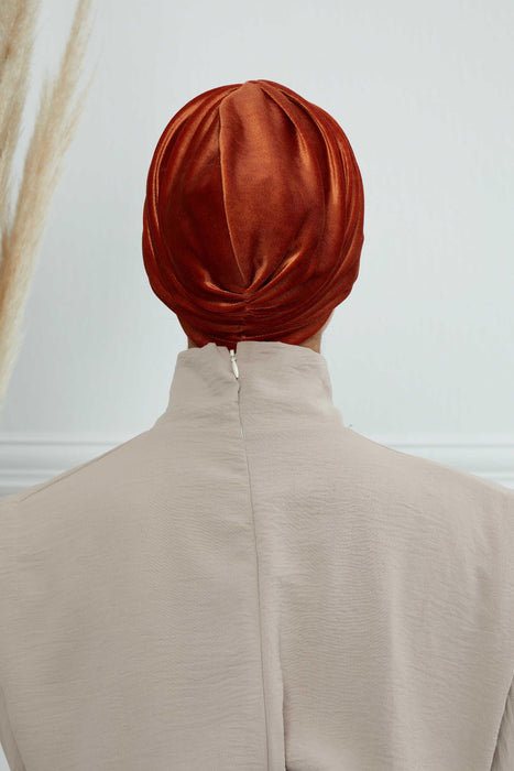 Elegant Velvet Shirred Instant Turban for Women, Luxurious Velour Instant Headwrap, Fashionable Pre-Tied Hijab Turban Cap for Women,B-20K