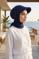 Everyday Sports Hijab with Removable Visor, Practical Jersey Shawl,SPS-1 Navy Blue