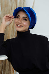 Extra Soft Newsboy Women Hat made from High Quality Velvet Fabric, Velvet Pre-Tied Visor Turban Head Covering, Soft Chemo Headwear,B-73K Sax Blue
