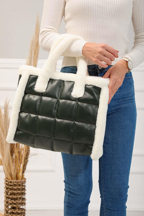 Faux Fur Framed Quilted Faux Leather and Faux Fur Plush Stylish Handbag for Women,CK-14