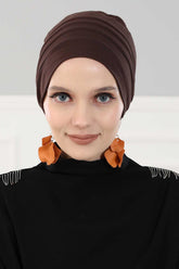 Flexible Instant Turban Bonnet Cap for Women, Plain Color High Quality Cotton Headwrap, Lightweight Cancer Chemo Headwear Turban Cover,B-34 Brown