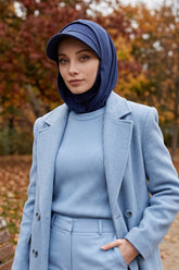 Full Coverage Bonnet Hijab with Visor, Ready to Wear Modest Visor Underscarf Bonnet with Neck Cover for All Seasons,B-88O Navy Blue
