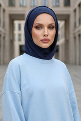 Full Coverage Instant Women Bonnet, All Season Ready-to-Wear Hijab Bonnet with Neck Coverage,B-89O Navy Blue