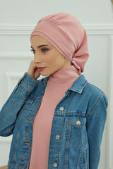 Instant Aerobin Turban Hijab for Women, Pre-Tied Cotton Blend Headwrap, Lightweight Modest Fashion Head Cover,HT-91 Pink