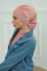 Instant Aerobin Turban Hijab for Women, Pre-Tied Cotton Blend Headwrap, Lightweight Modest Fashion Head Cover,HT-91 Pink