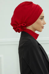 Instant Aerobin Turban Hijab for Women with Gold Accent, Pre-Tied Cotton Blend Headwrap, Modest Ready to Wear Headscarf,HT-95 Red