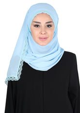 Instant Chiffon Shawl for Women Trimmed Instant Scarf Chiffon Modesty Turban Cap Head Wrap with Lace,CPS-28 Baby Blue