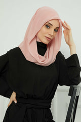 Instant Chiffon Shawl for Women With Cotton Bonnet Chiffon Turban Cap Head Wrap Instant Turban Scarf,PS-45 Powder