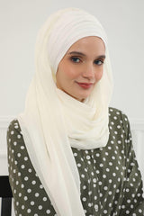 Instant Chiffon Shawl for Women With Cotton Bonnet Chiffon Turban Cap Head Wrap Instant Turban Scarf,BTS-1 Ivory