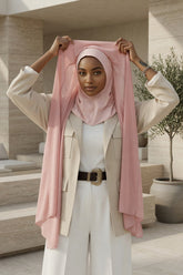 Instant Chiffon Shawl Headscarf for Women with Cotton Bonnet Chiffon Turban Cap, Ready-to-Wear Soft Chiffon Shawl Instant Hijab Wrap,PS-46 Powder