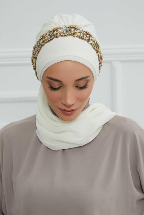 Instant Turban Chiffon Scarf Head Turbans with Unique Accessory For Women Headwear Stylish Elegant Design,HT-101