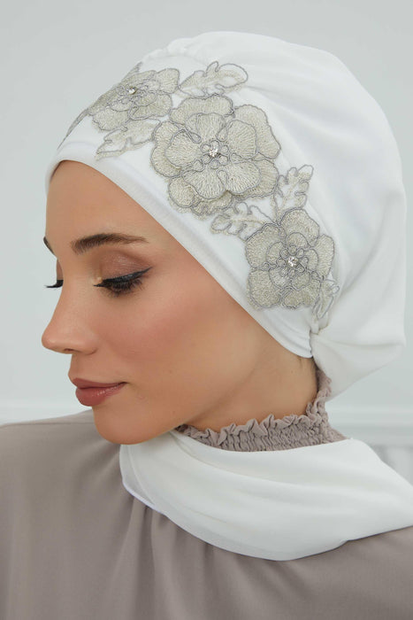 Instant Turban Chiffon Scarf Head Turbans with Unique Flower Accessory For Women Headwear Stylish Elegant Design,HT-103