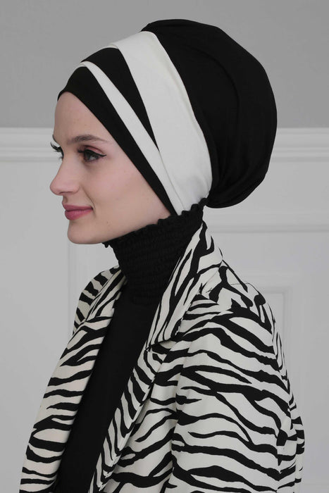 Multi-layered Two Colors Cotton Instant Turban, Lightweight Fashionable Headscarf for Women, Easy to Wear Cotton Chemo Headwear,B-65