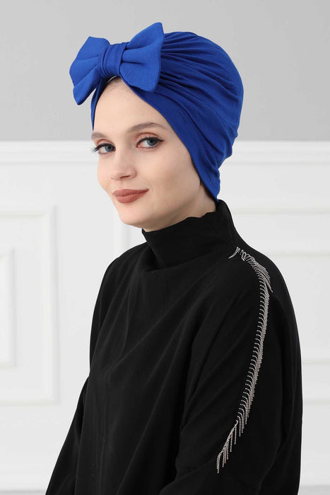 Plain Cotton Instant Turban with a Removable Big Bowtie, Chic Bonnnet Scarf Head Wrap for Women, Comfortable and Stylish Chemo Headwear,B-27