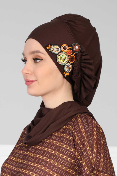 Cotton Instant Turban Headscarf with a Beautiful Bohemian Design, Quick-Tie Adjustable Turban Hijab with Unique Accessories For Women,HT-74