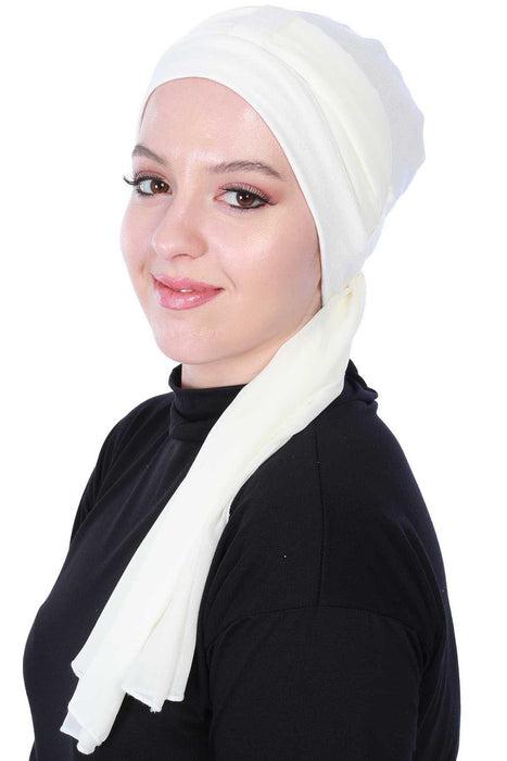 Cotton Instant Turban with Chiffon Band, Lightweight Multicolor Pre-tied Turban Bonnet Cap for Women, Stylish Belted Turban for Hijab,B-36