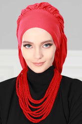 Stylish Cotton Instant Turban For Women Plain Head Wrap, Trendy Soft Beanie Hat for Daily Occasions, Comfortable Chemo Headwear,B-25 Red