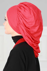 Stylish Cotton Instant Turban For Women Plain Head Wrap, Trendy Soft Beanie Hat for Daily Occasions, Comfortable Chemo Headwear,B-25 Red