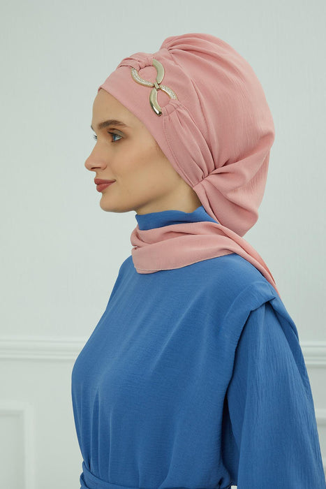 Instant Turban Lightweight Aerobin Scarf Head Turbans with Gorgeous Gold Accessory For Women Headwear Stylish Elegant Design,HT-94