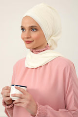 Pleated Instant Turban Head Covering for Women, Lightweight Chiffon Instant Turban, Quick and Stylish Head Coverage for Modest Fashion,HT-48 Ivory