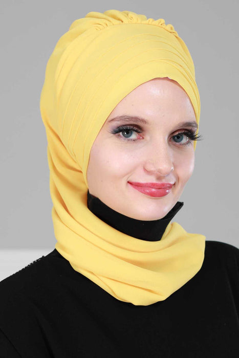 Pleated Instant Turban Head Covering for Women, Lightweight Chiffon Instant Turban, Quick and Stylish Head Coverage for Modest Fashion,HT-48
