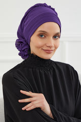 Instant Turban Lightweight Chiffon Scarf Head Turbans For Women Headwear Stylish Elegant Design Pleated Design Chiffon Turban,HT-31 Purple