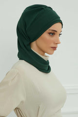 Chiffon Instant Turban with Gold Leopard Pattern Accessory, Adjustable Instant Turban Headscarf for Women, Pre-Tied Turban Hijab Cover,HT-11 Dark Green
