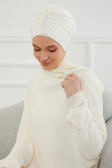 Instant Turban Lightweight Chiffon Scarf Head Turbans For Women with Unique Stone Accessories Headwear Stylish Elegant Design,HT-51 Ivory
