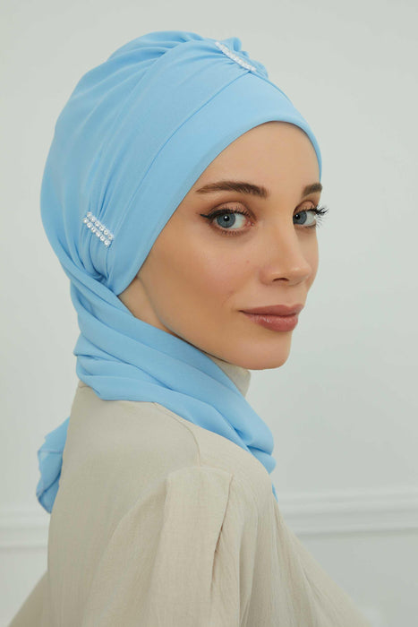 Instant Turban Lightweight Chiffon Scarf Head Turbans For Women with Unique Stone Accessories Headwear Stylish Elegant Design,HT-51
