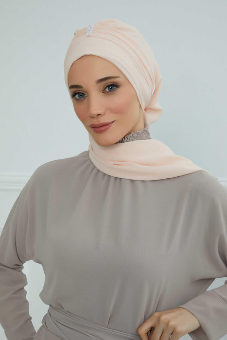 Instant Turban Lightweight Chiffon Scarf Head Turbans For Women with Unique Stone Accessories Headwear Stylish Elegant Design,HT-51