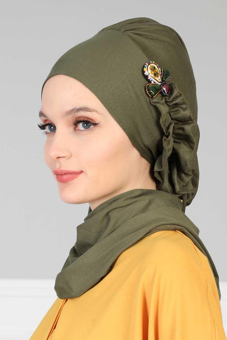 Regal Charm Cotton Instant Turban with Adorable Brooch Detail, Adjustable Easy to Wear Hijab for Women, Lightweight Cotton Headscarf,HT-72