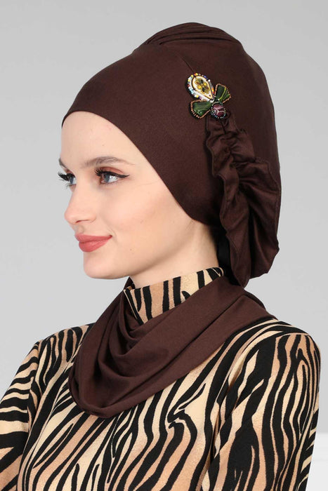 Regal Charm Cotton Instant Turban with Adorable Brooch Detail, Adjustable Easy to Wear Hijab for Women, Lightweight Cotton Headscarf,HT-72