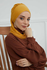 Ready to Wear Cotton Hijab Turban, Lightweight Pre-Tied Headscarf with Lycra, Easy Slip-On Modest Head Cover,HT-96 Mustard Yellow