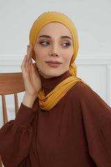 Ready to Wear Cotton Hijab Turban, Lightweight Pre-Tied Headscarf with Lycra, Easy Slip-On Modest Head Cover,HT-96 Mustard Yellow