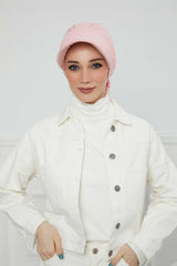 Fancy Visor Turban Headscarf for Women, Instant Turban Newsboy Hat, Cotton Turban Bonnet Cap, Plain Comfortable Chemo Visor Headwear,S-1 Powder