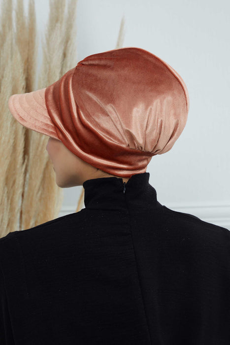 Extra Soft Newsboy Women Hat made from High Quality Velvet Fabric, Velvet Pre-Tied Visor Turban Head Covering, Soft Chemo Headwear,B-73K
