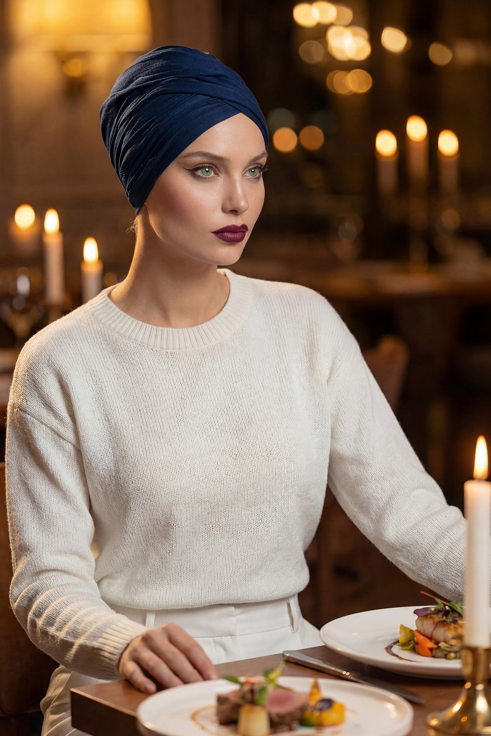 Instant Turban Plain Cotton Scarf Head Wrap Lightweight Hat Bonnet Cap for Women,B-9 Navy Blue